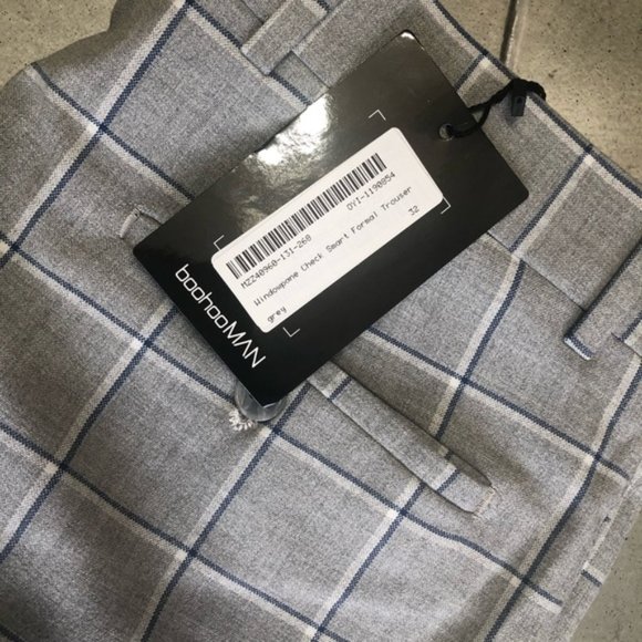 boohooMAN grey windowpane smart formal trouser 32 - Picture 6 of 8